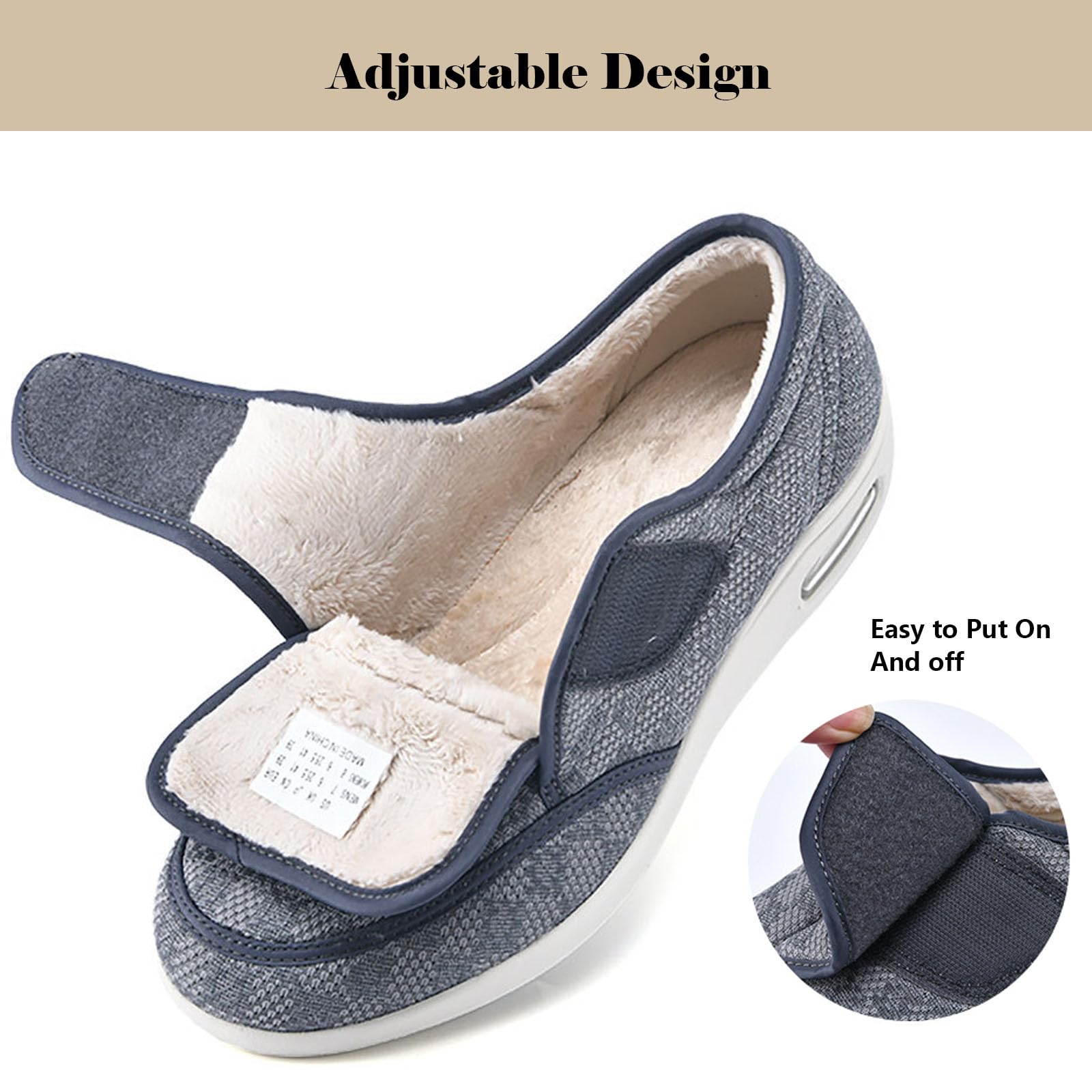 bumuam Zapatos para diabéticos para pies hinchados,Ajustable Zapatos Turgente Pies Pantufla, Anciano Cómodo Botas, Diabético Obesidad Zapatillas EU 46(30cm/11.8in)