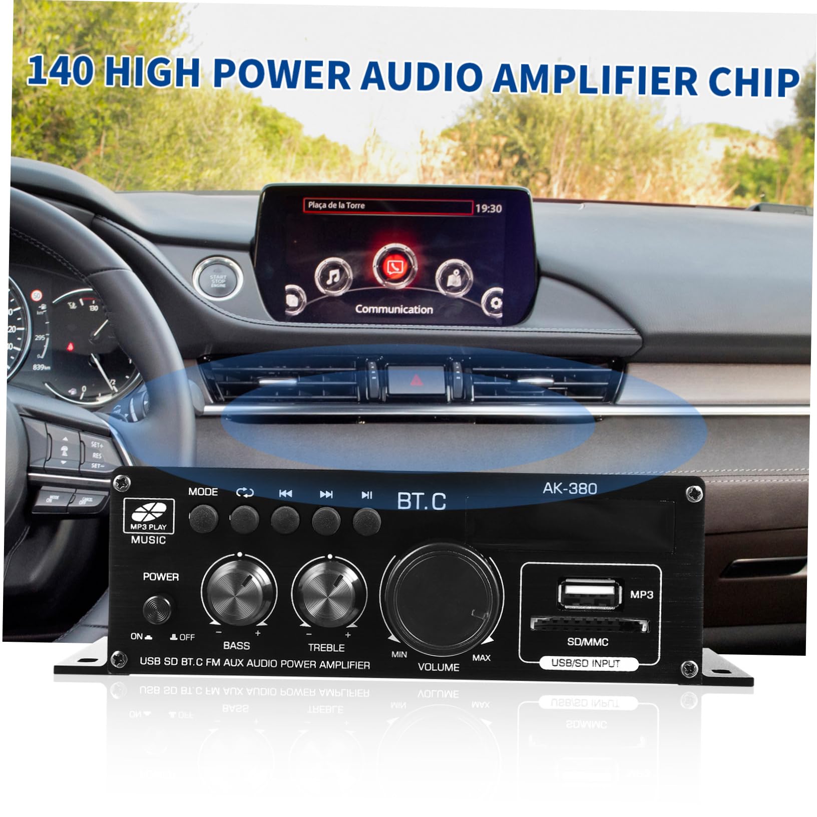 Amplificador De Audio para Altavoces 12v Control Remoto para Hogar y Coche, Estéreo Inalámbrico De Aleación De Aluminio, Compacto y Duradero, Color Negro