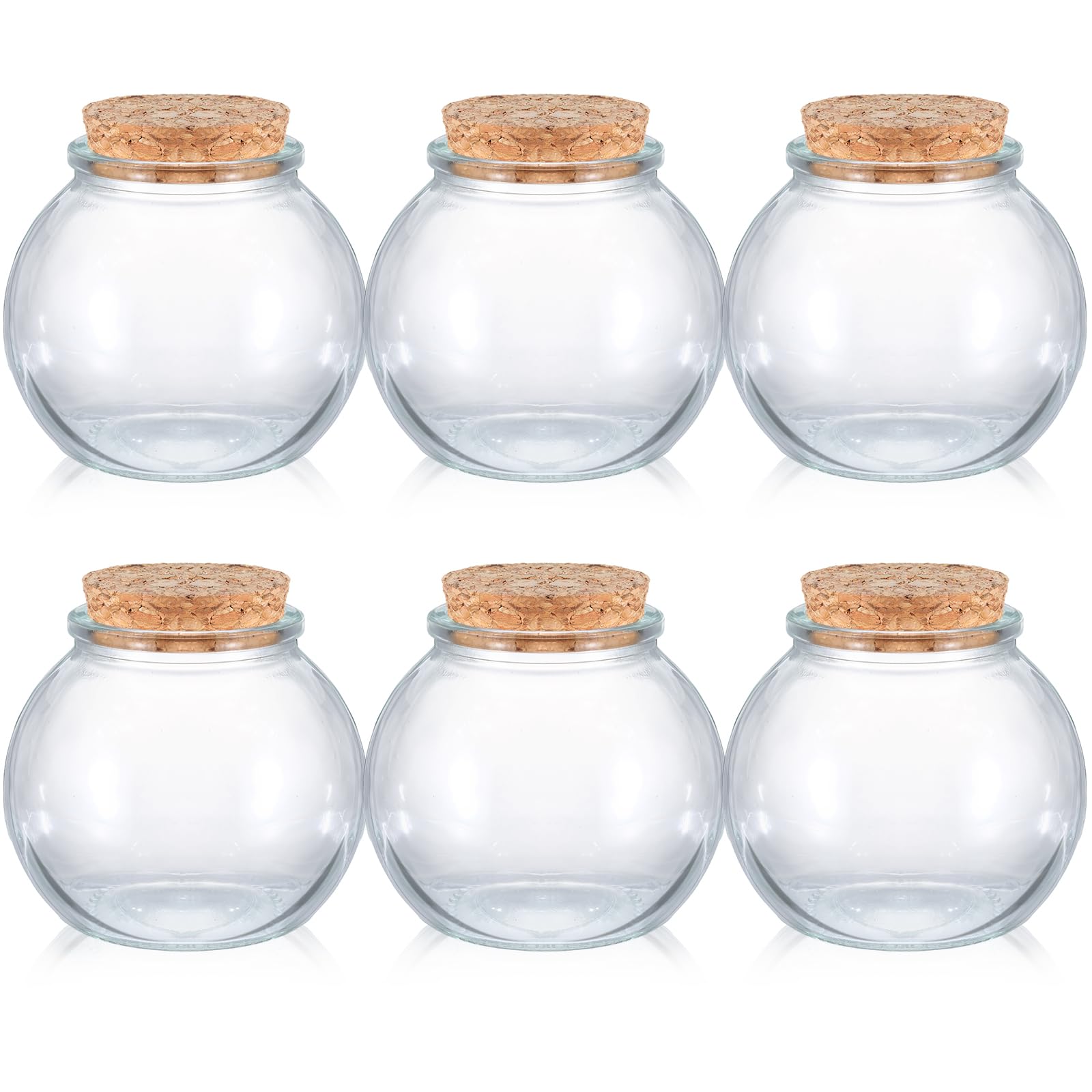 Havawish 6 Pcs Small Glass Bottles with Cork Stoppers 3.4 oz Round Decorative Glass Jar with Lid Clear Spherical Jars Message Wish Bottle for DIY Message Party Favors