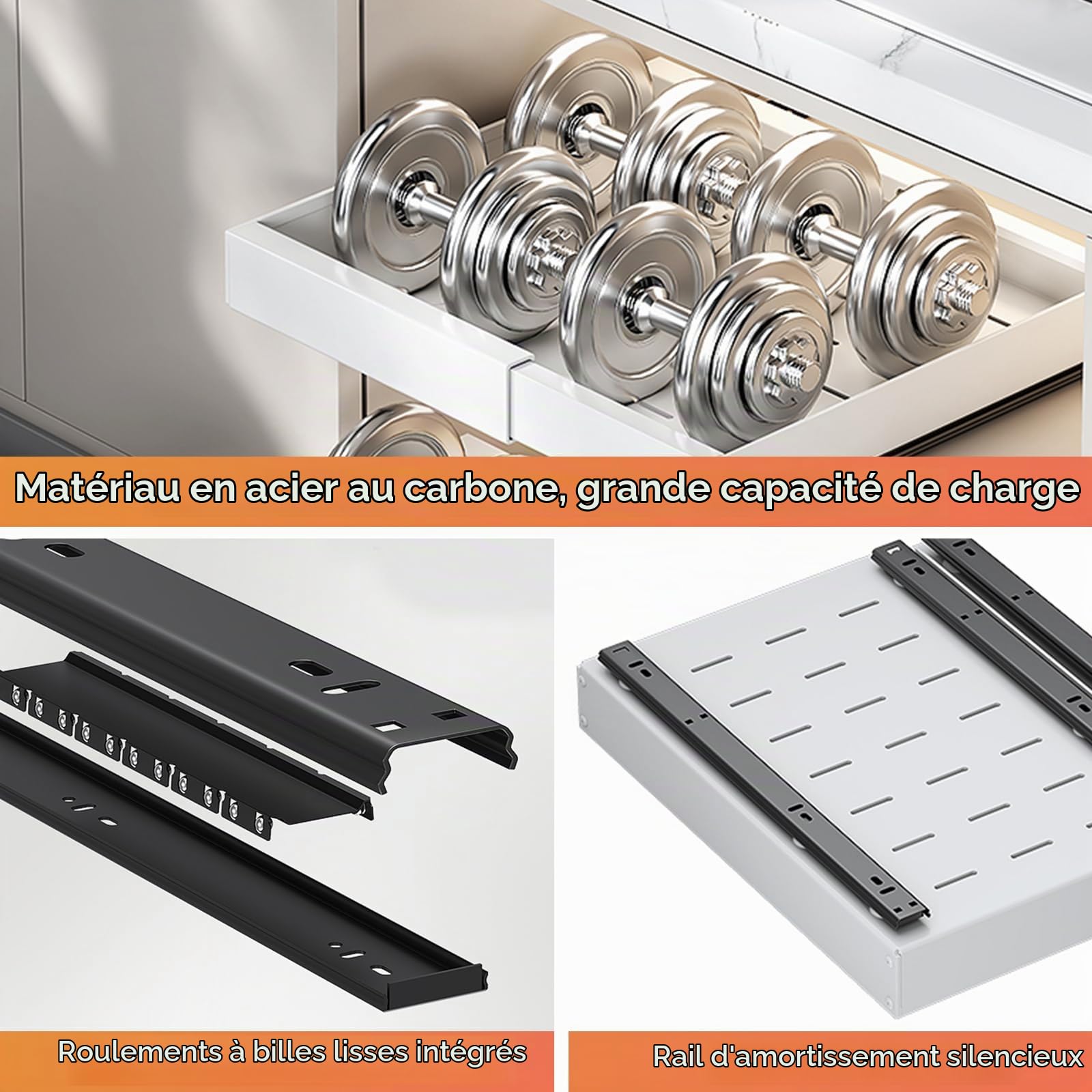 2 Pack Tiroir Coulissant Télescopique Cuisine, Tiroir Coulissant Organisateur pour Armoire, Organisateurs de placard extensibles Sous Armoire, Largeur Réglable 32-53cm
