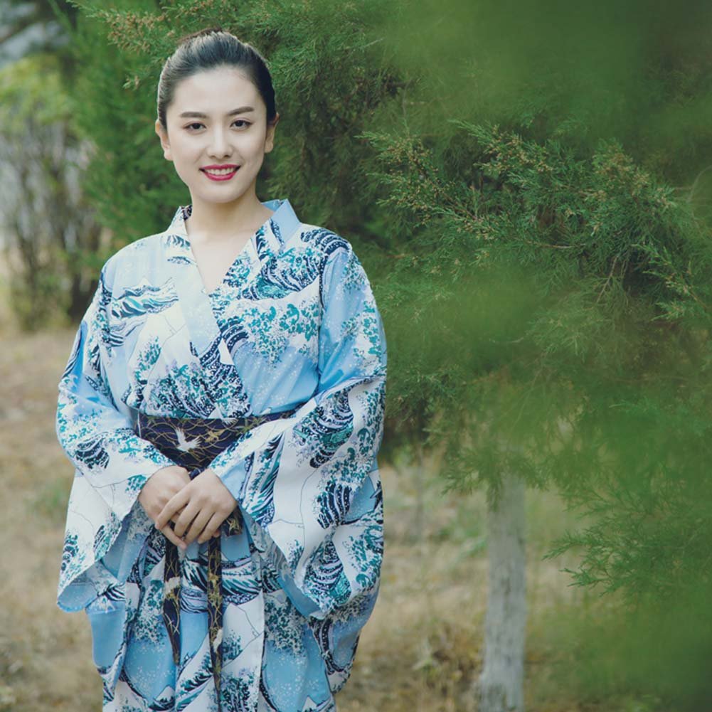 Fancy Pumpkin Albornoz del Traje del Vestido del Kimono de Las Mujeres japonesas del Estilo Retro con la Pretina
