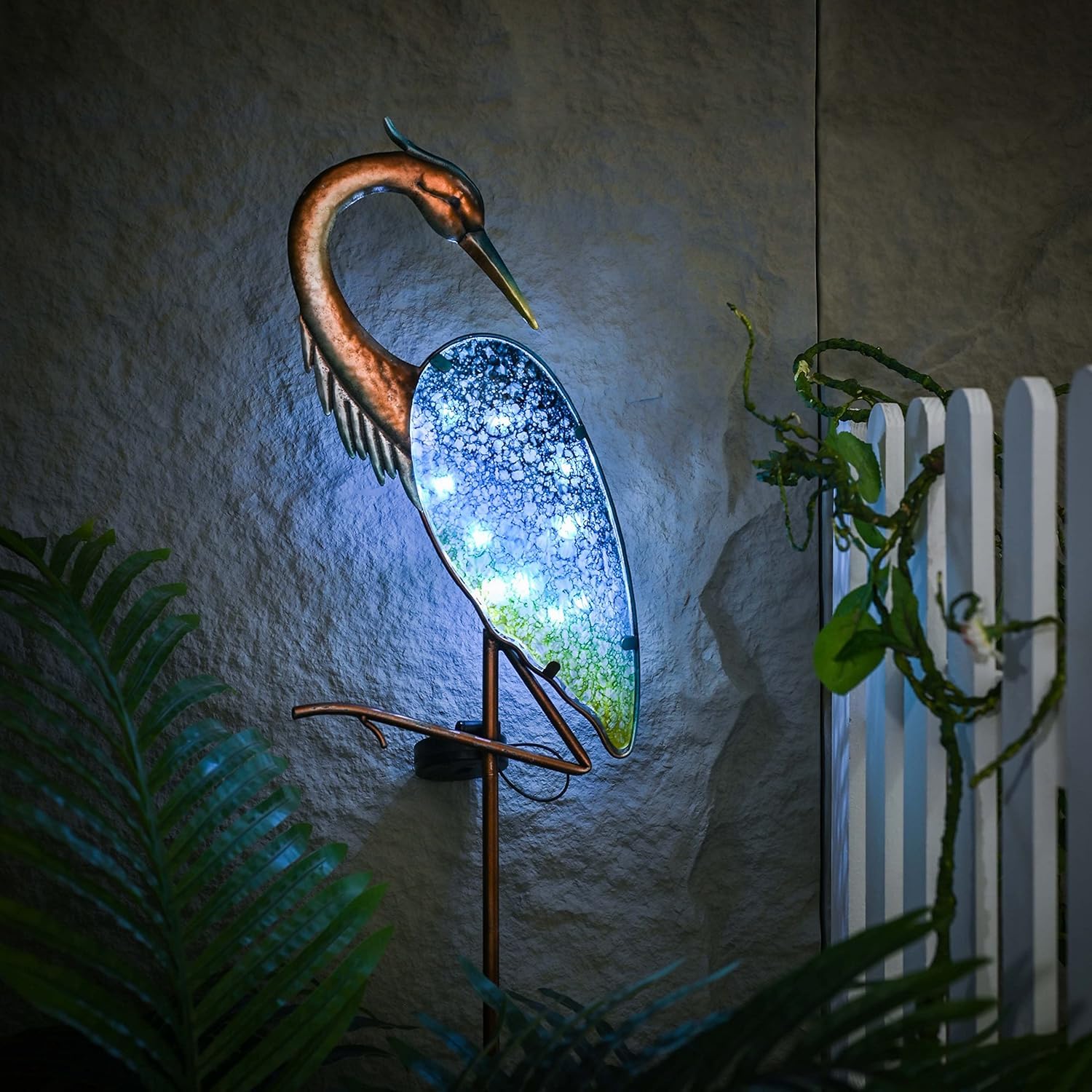 TERESA'S COLLECTIONS Garden Ornaments Outdoor, Large Glass Blue Heron Solar Garden Light - Image 2