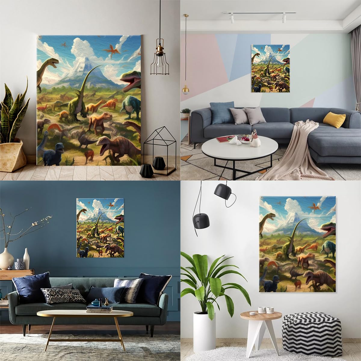 TANGFEIY Kit peinture à l'huile sur toile couleur dinosaure pour débutant, ensemble peinture par numéros avec pinceaux et pigment acrylique, décoration murale, cadeaux sans cadre (50 x 65 cm