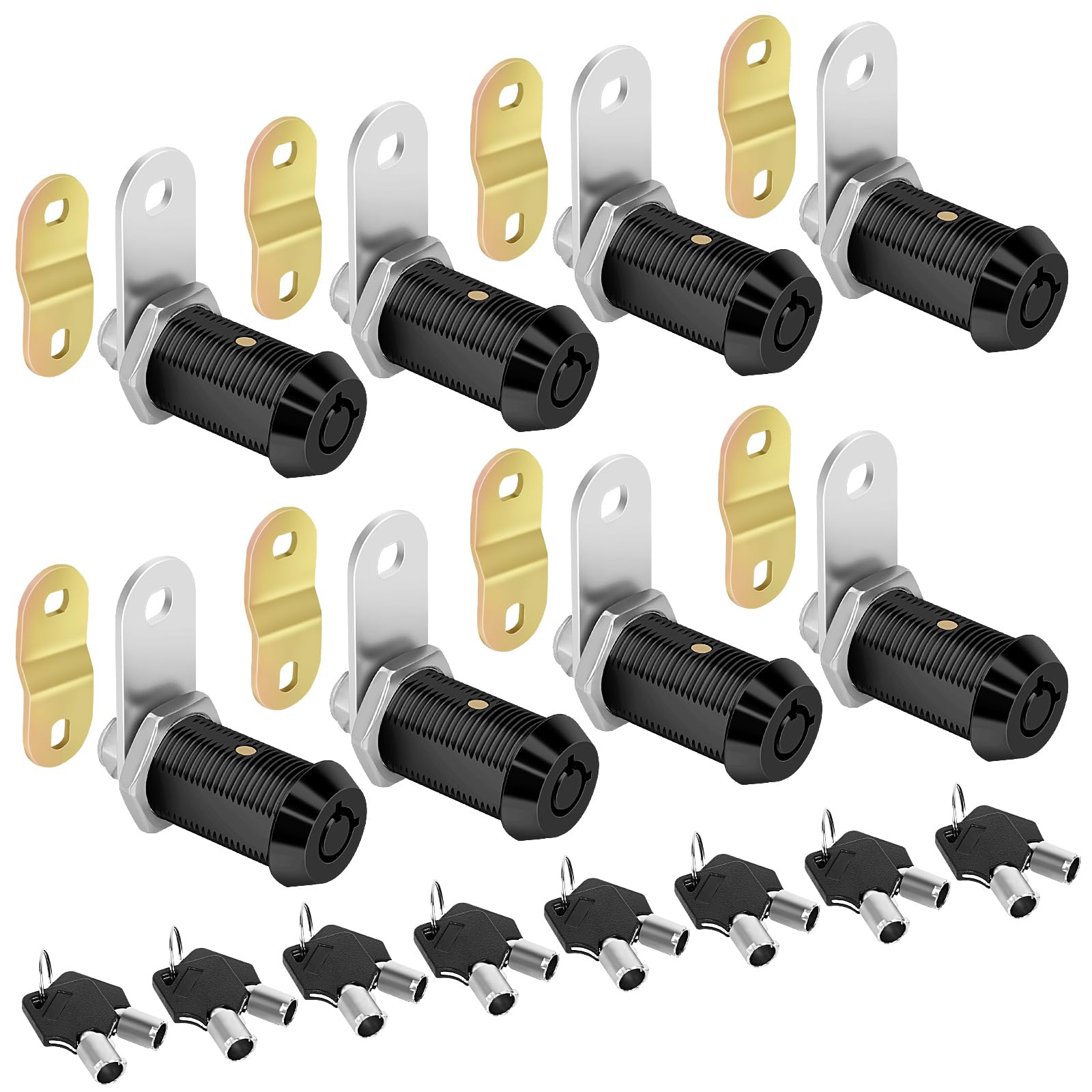 Cam Locks RV Storage Lock Keyed Alike, Black Finish Cabinet Lock with keys1-1/8 Cylinder RV Compartment, Camper, Trailer, Vending Machine Replacement Set with 16 Keys(8, Black 1-1/8 Inch)