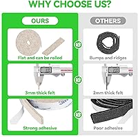 Vista 2 de Tiras de fieltro con respaldo adhesivo, tiras de fieltro adhesivas, paquete de 4 rollos de fieltro 1/2 x 60 pulgadas, cinta de fieltro beige
