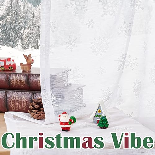 Miniatura 4 de jinchan Cortinas de Navidad transparentes blancas con diseño de copo de nieve de 54 pulgadas de largo para dormitorio, cortinas de nieve con