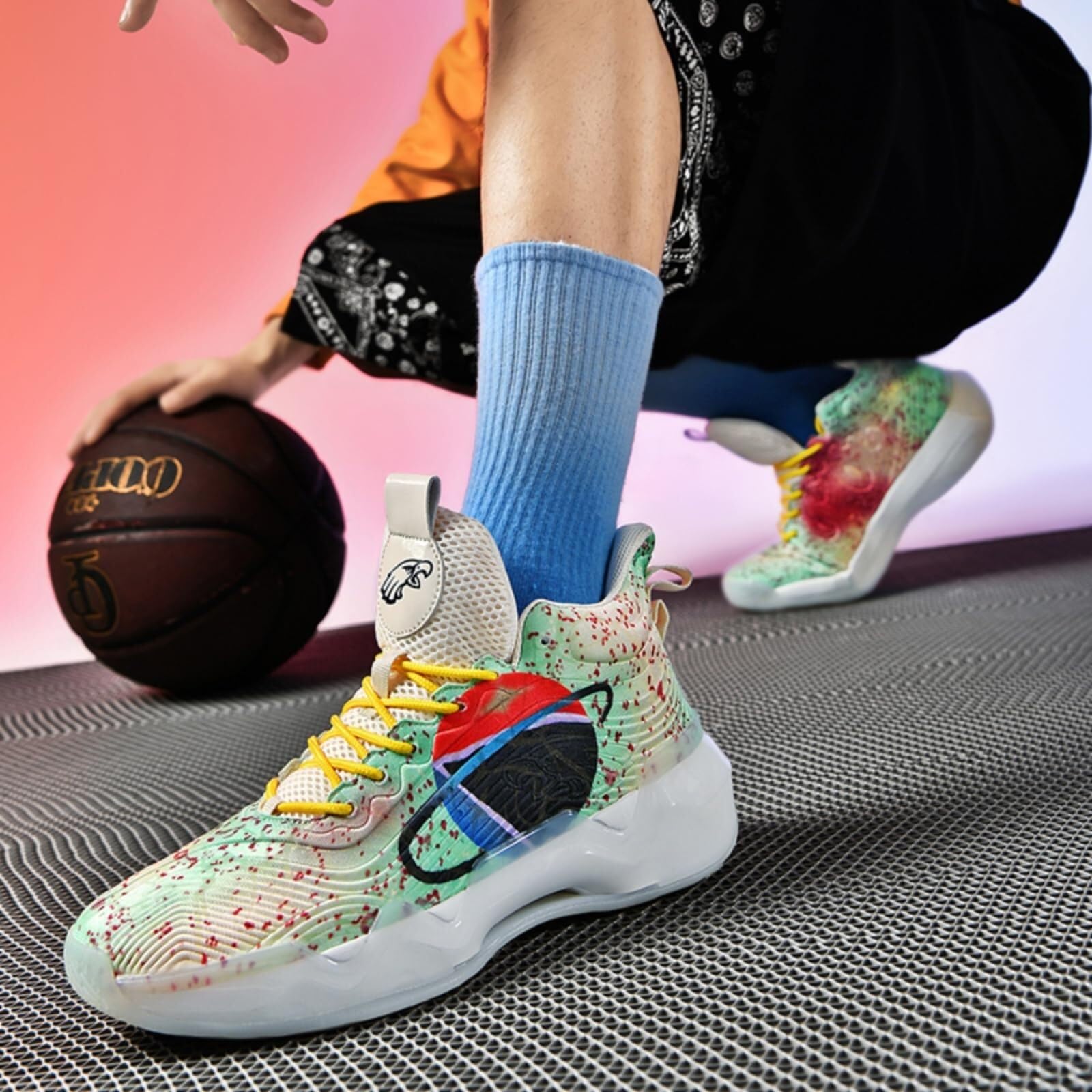 Unisexowe buty do koszykówki z wysoką cholewką, oddychającą, antypoślizgową amortyzacją, modne sportowe graffiti Buty spacerowe