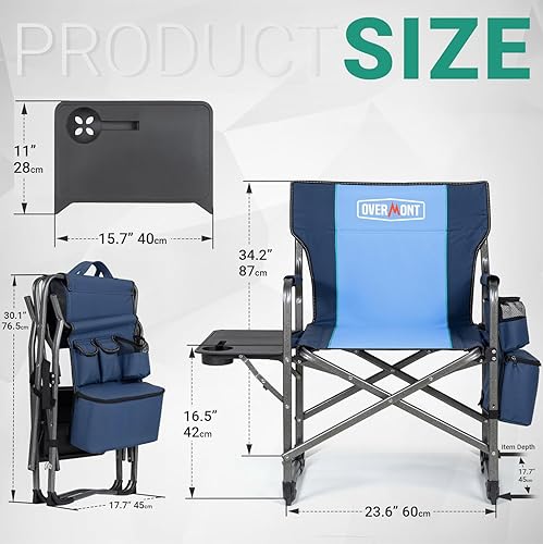 Miniatura 3 de Overmont Oversized Lightweight Camping Chair - Comfortable Heavy Duty Foldable Directors Chairs with Side Table & Cooler Bag for Outside Camp Beach