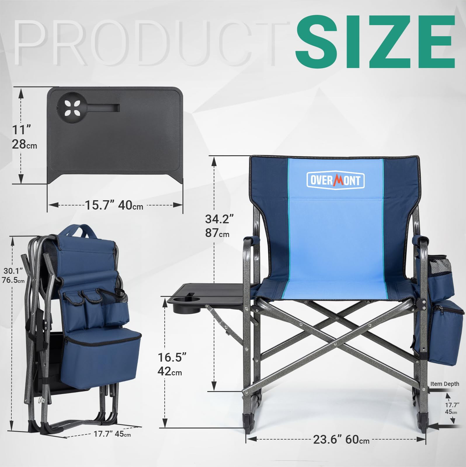OVERMONT Oversized Directors Camping Chairs for Adults - 180kg Heavy Duty Folding Outdoor Chairs with Folding Side Table and Cooler Bag for Outdoor Festival BBQ Beach Picnic Fish
