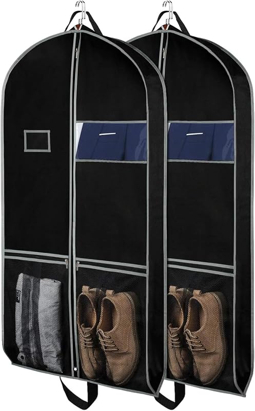Zilink Suit Bag for Travel & Storage Suit Cover Protector for Closet 43 in | Large Pockets, Carry Handles, Card Holder, Gusseted, Breathable, Garment Bags for Suit Coat Dress, Set of 2