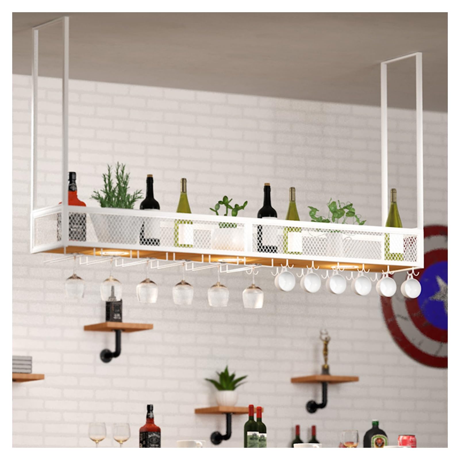 Étagère flottante pour bar avec éclairage intégré et porte-verres