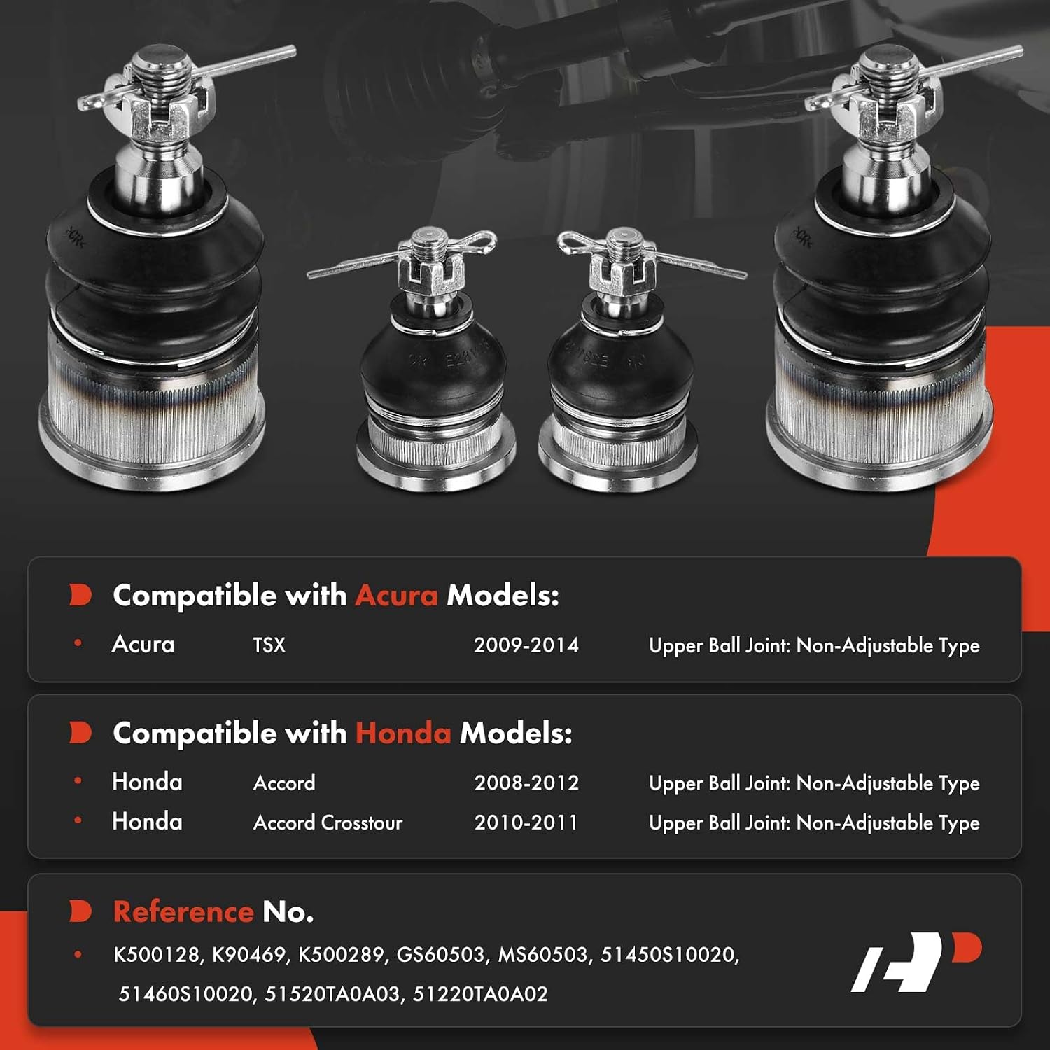 A-Premium Set of 4, Front Upper & Lower Ball Joint Kit, Compatible with Honda Accord 2008-2012, Accord Crosstour 2010-2011 & Acura TSX 2009-2014