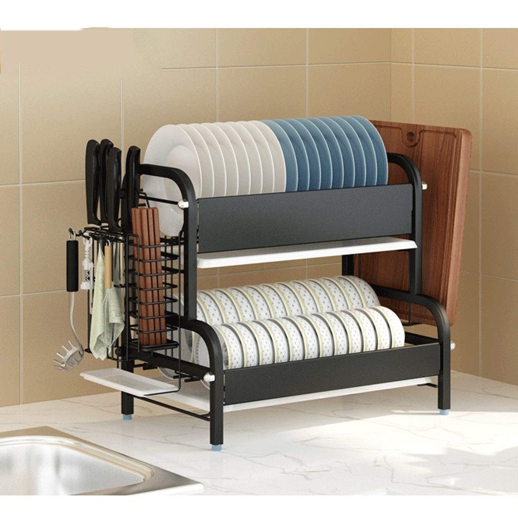 Geschirrkorb 2-Schicht-Edelstahl mit Ablaufplatte Abtropfbrett ablassen Rack-Geschirr Drying Geschirr Abtropfgestell