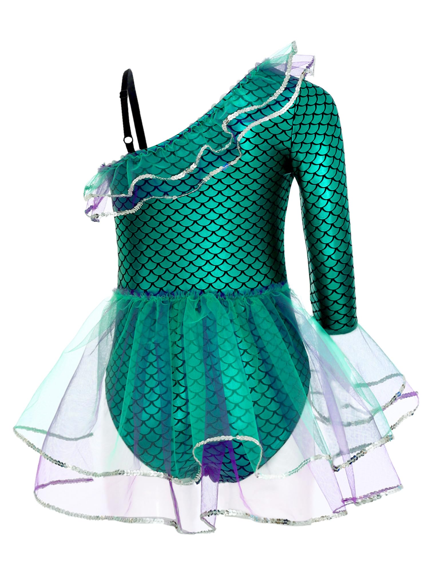 TiaoBug Maillot Brillante De Gimnasia Niña Vestido Princesa Con Estampado De Escamas De Pez Mono De Gimnasia