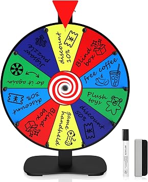 14 Inch Spinning Wheel for Prizes, 10 Slots Color Prize Wheel, Heavy Duty Tabletop Wheel Spinner with Dry-Erase Marker and Eraser for Parties, Trade Show, Carnival Events