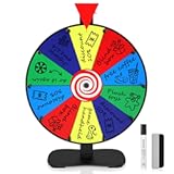 14 Inch Spinning Prize Wheel, 10 Slots Color Spinner with Stand, Heavy Duty Roulette Wheel of Fortune Spin with Dry Eraser Marker & Eraser for Holiday Activities, Trade Shows, Carnivals