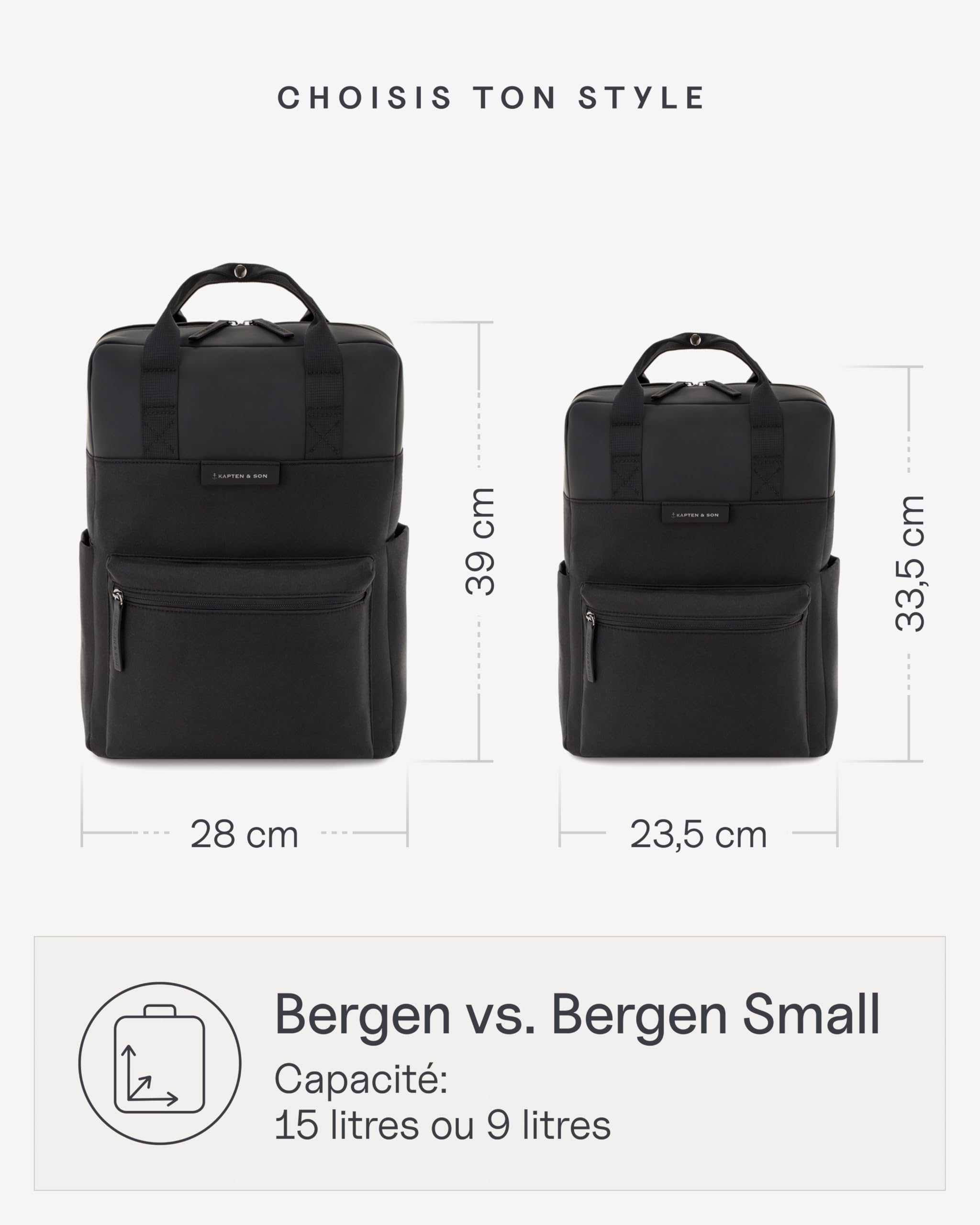 Kapten & Son Sac a dos Bergen | Sac à dos femme & homme | Idéal comme sac à dos pour voyage, uni, ecole, travail & bagages à main