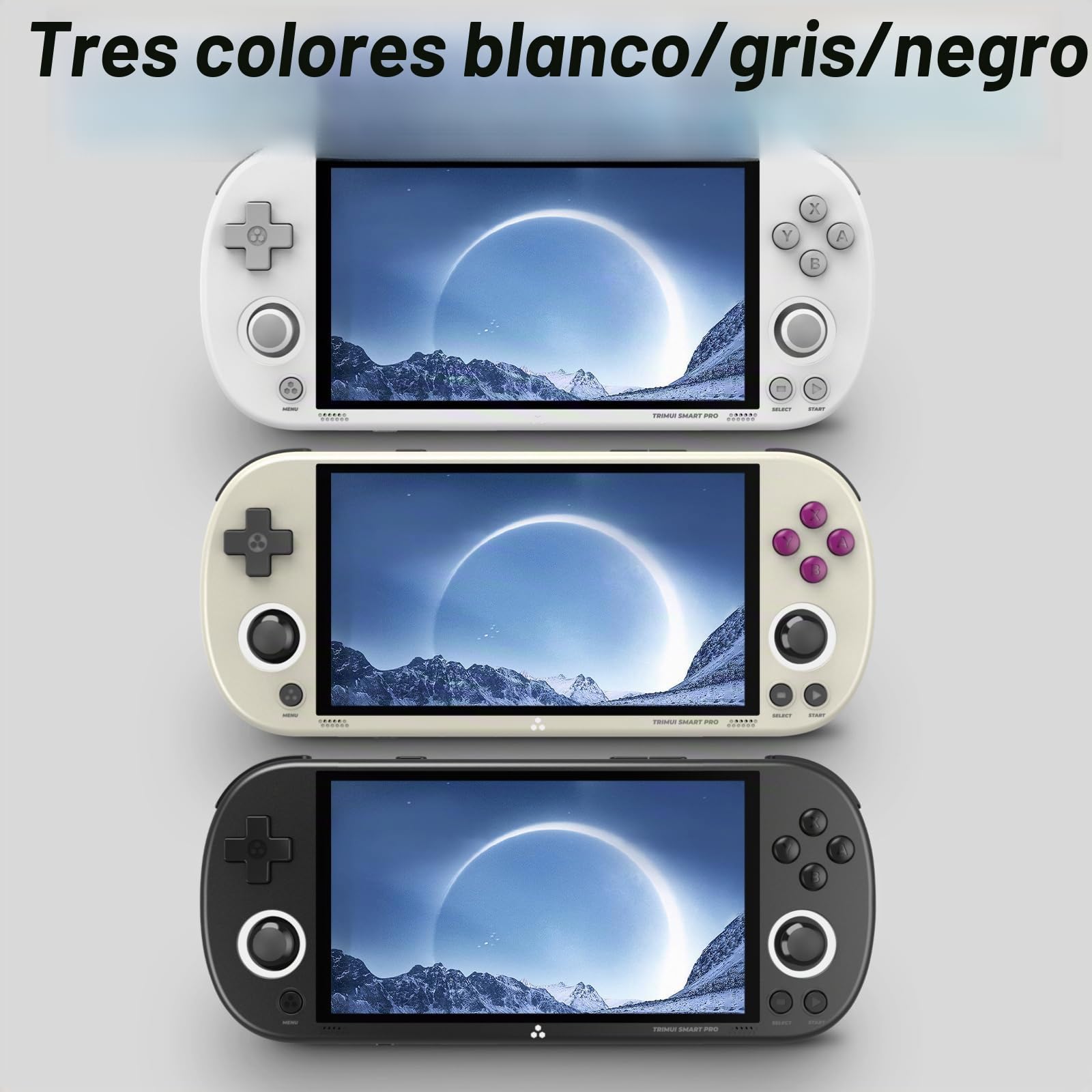Trimui Smart Pro - Consola de juegos portátil con pantalla de 4.96 pulgadas, sistema Linux, tarjeta TF de 64G integrada, color blanco