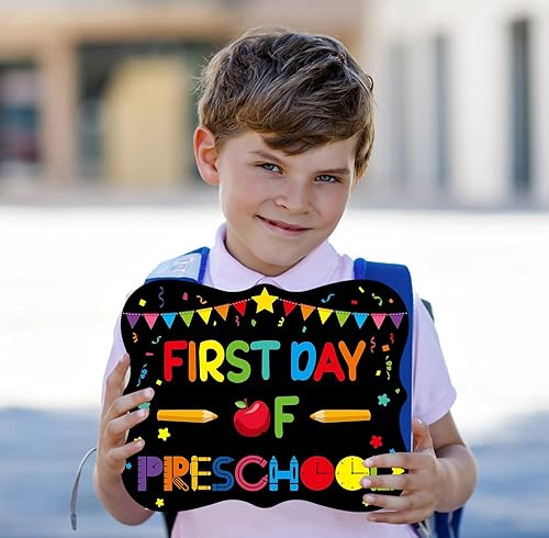 Miniatura 6 de PETCEE Letrero de primer y último día de escuela  Cartel de pizarra de 15 grados para niños y niñas, 8 x 10 pulgadas, preescolar de jardín de