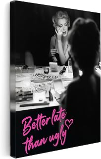 Monem Art Studio Marilyn Canvas - Better Late Than Ugly Print - Altered Art - Fashion Gift for Men & Women - Trendy Pop Art - Chic Decor for Bedroom or Bathroom - Available in 8x10" to 30x40"