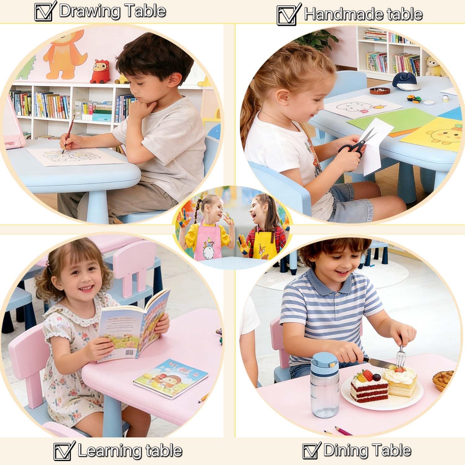 Toddler Table and Chair Set, Kids Plastic Activity Table for Arts & Crafts Snack Time, Lightweight Children Furniture for Home Playroom Classroom, Sturdy & Safe, Easy Assembly