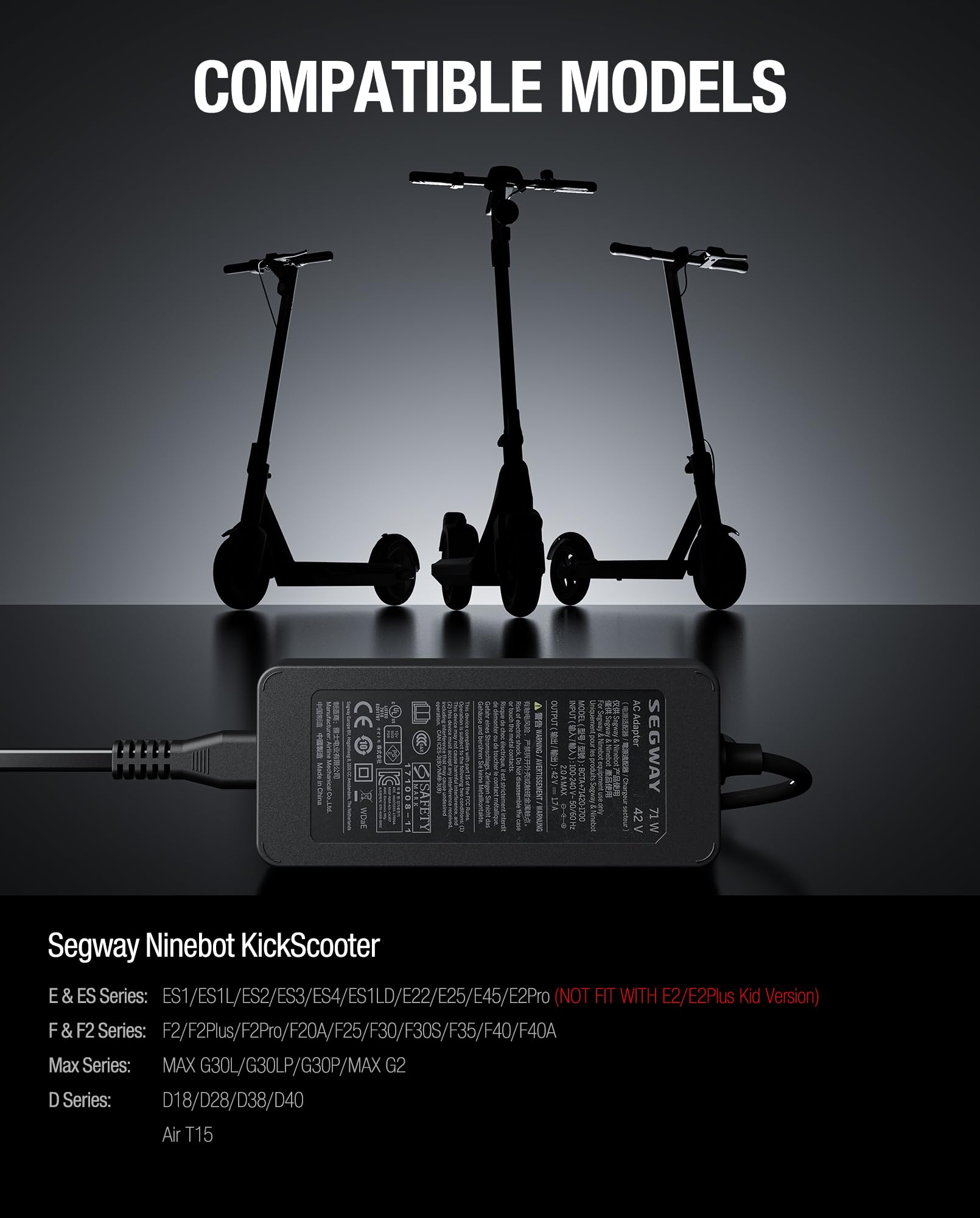 Pro Scooter ALIENSX UL/CE Certified 42V/36V Charger For