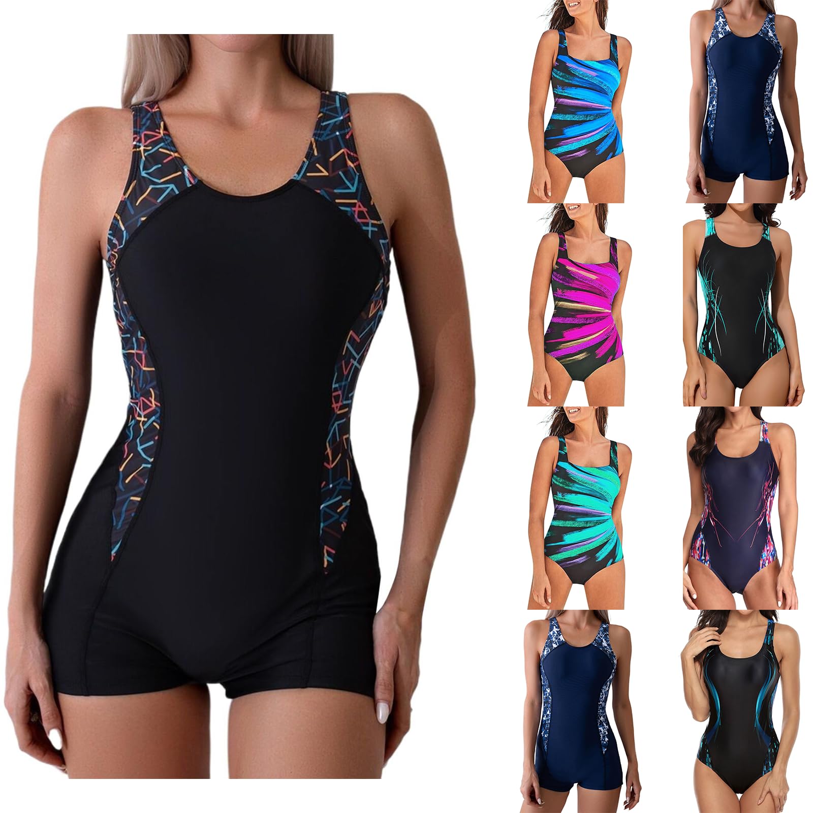 Maillot De Bain Femme 1 Pièce Style Shorty Gainant Ventre Plat Coques Amovibles Push Up Monokini Noir