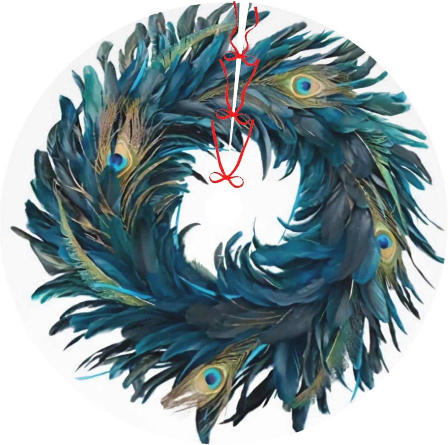 Peacock Feather Wreathchristmas Tree Skirt 36 Inches Animal Tree Skirt Xmas Tree Mat Holiday Party Supplies Christmas Tree Decorations