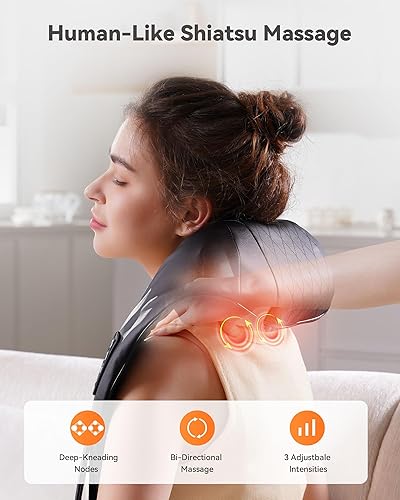 Miniatura 2 de Shiatsu - Masajeador de cuello y espalda, masajeador eléctrico de cuello con cable con calor para aliviar el dolor, tejido profundo, 4D, amasado,