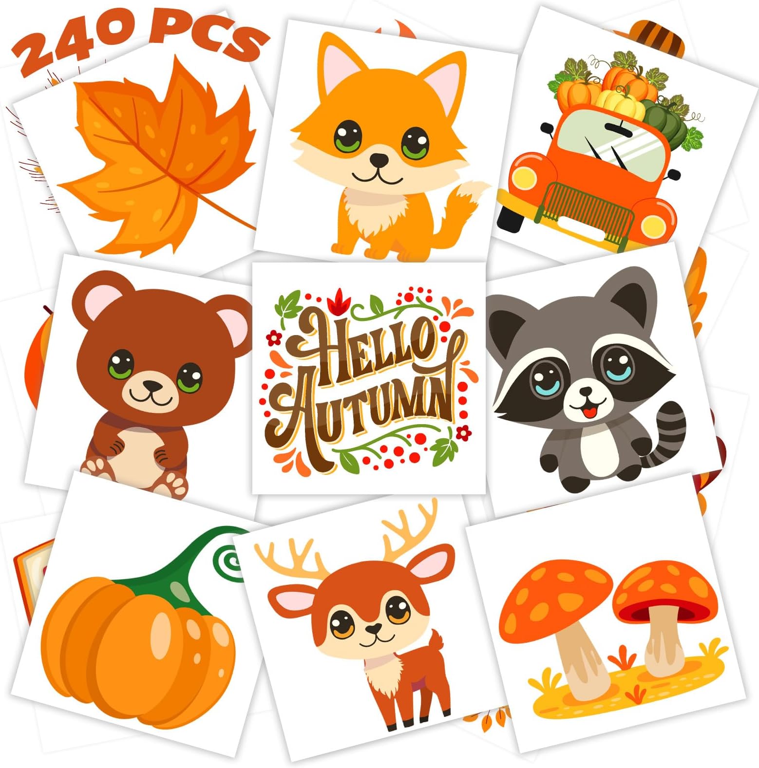 winthrop 240 Pcs Autumn Temporary Tattoos for Kids, Individually Wrapped Waterproof Safety Thanksgiving Tattoos, Happy Fall, Best Choice for Autumn Goody Bag Stuffers, 60 Different Designs