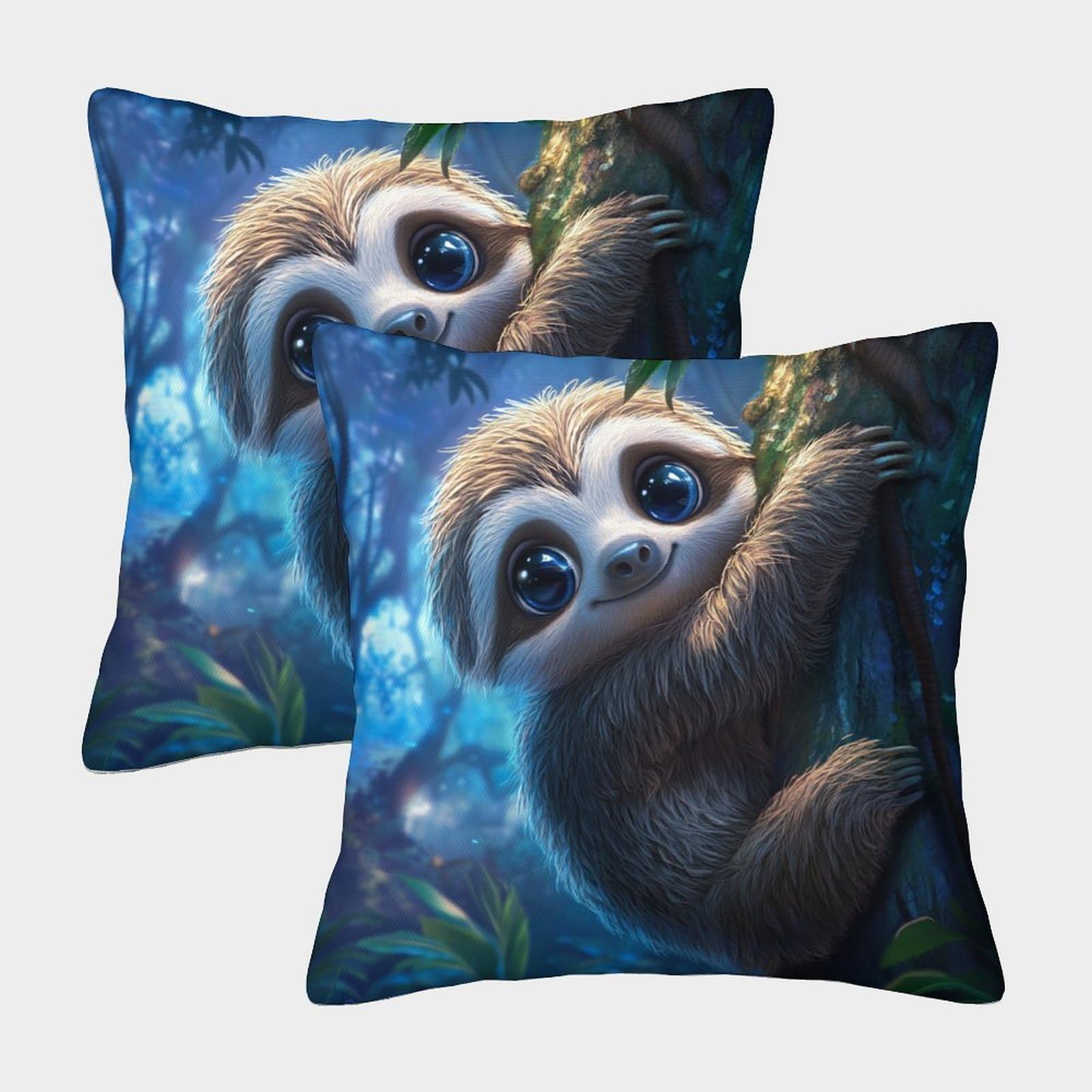 kaiyun 2 Pack Baby Sloth - Anime Character 3D Image Printed Single-sided Cushion Cover 40x40cm