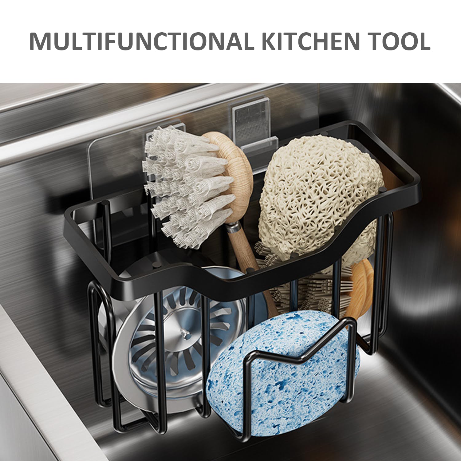 2 Portaspugne Adesivi Per Lavello Da Cucina In Plastica Bianca – Organizer Da Parete Per Spugne, Saponi E Strofinacci – Senza Fori 7,5x7,5x4,8cm