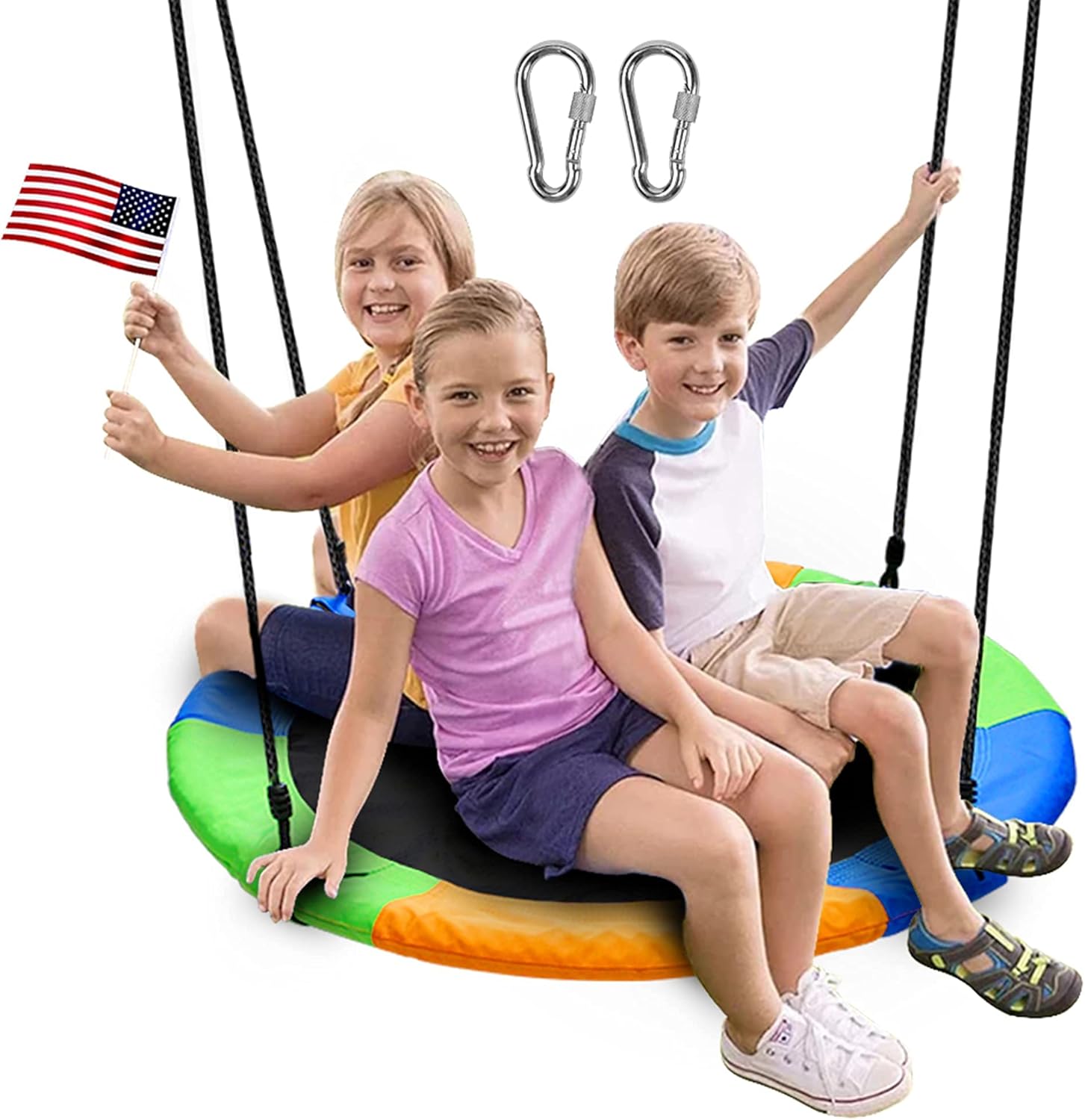 Juegoal 40 Inch Saucer Tree Swing, Large Rope Swing with Children Swing Platform Bonus Carabiner for Hanging Rope Outdoor