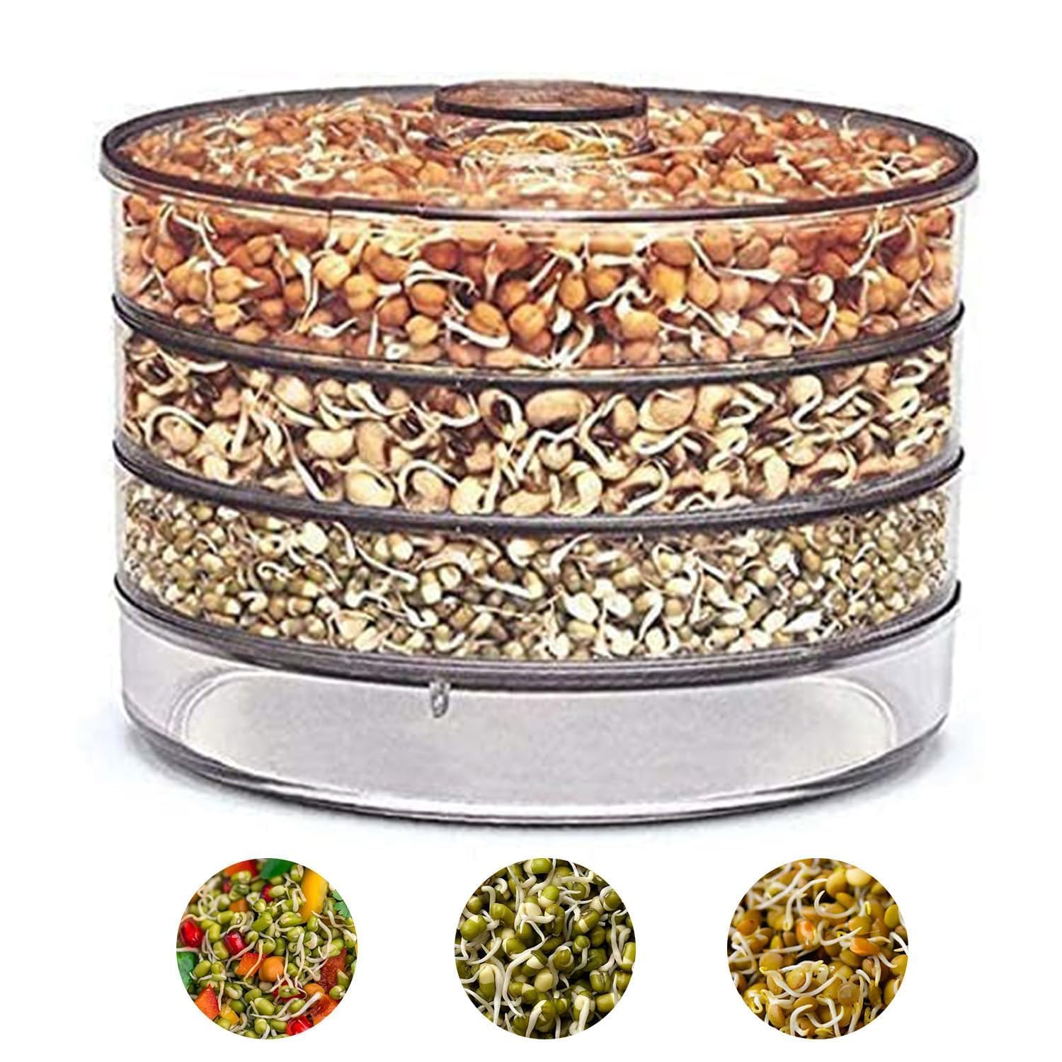 Shuttle Art 2025 Upgraded Plastic Hygienic Sprout Maker Box with 4 Container Organic Home Making Transparent Fresh Sprouts Makers for Home Sprouted Grains Seeds Dal Channa Chole Ragi