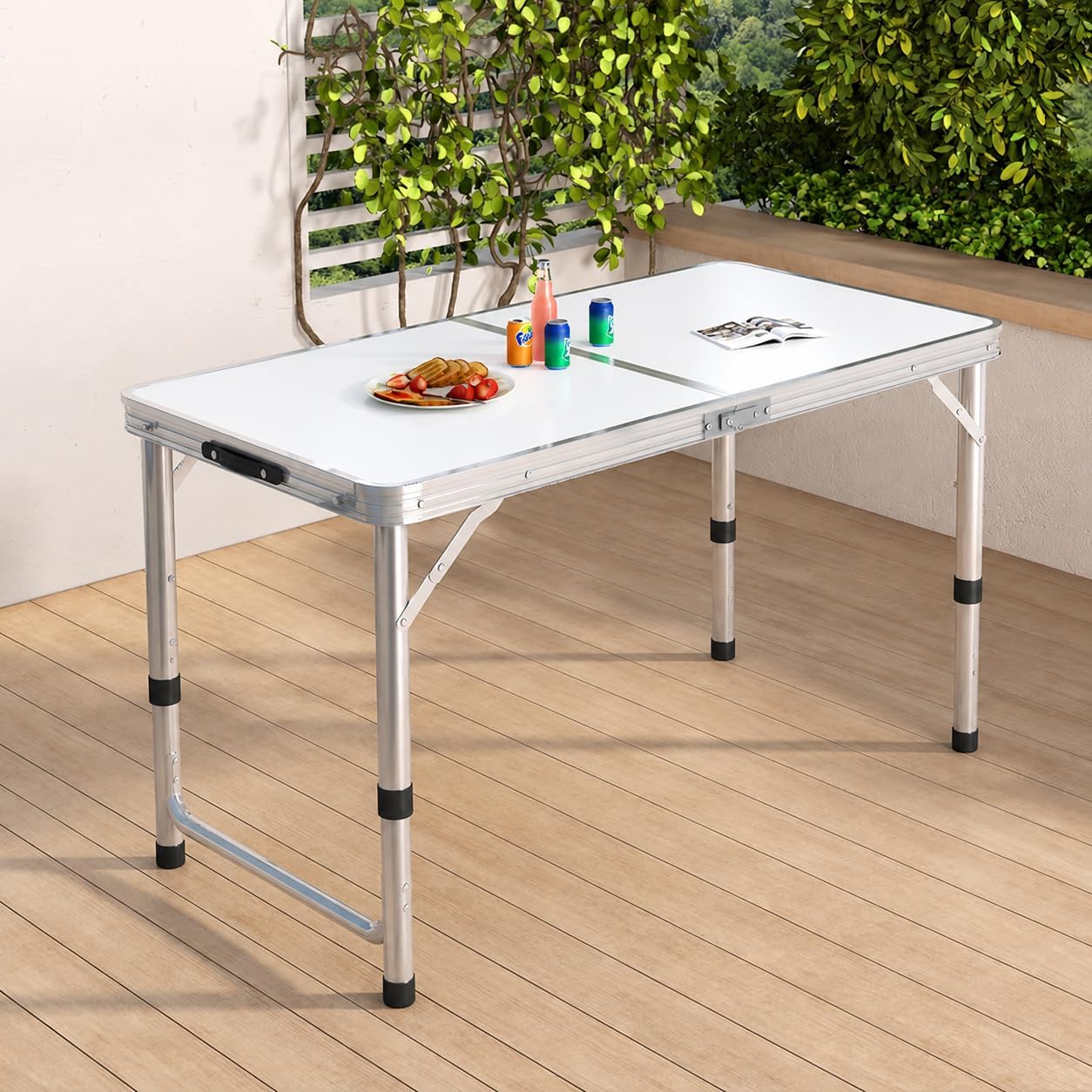 KANUPRIYA Multipurpose Aluminium Folding Camping Table with Carrying Handle | Height Adjustable Table for Picnic, Hiking, Garden, Outdoor & Indoor Use (120 * 60 Cm)-image-28