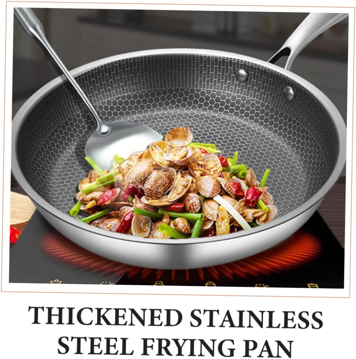 Chinese Wok Pan Stainless Steel Honeycomb Cooking Surface Removable Handle Versatile for All Stoves