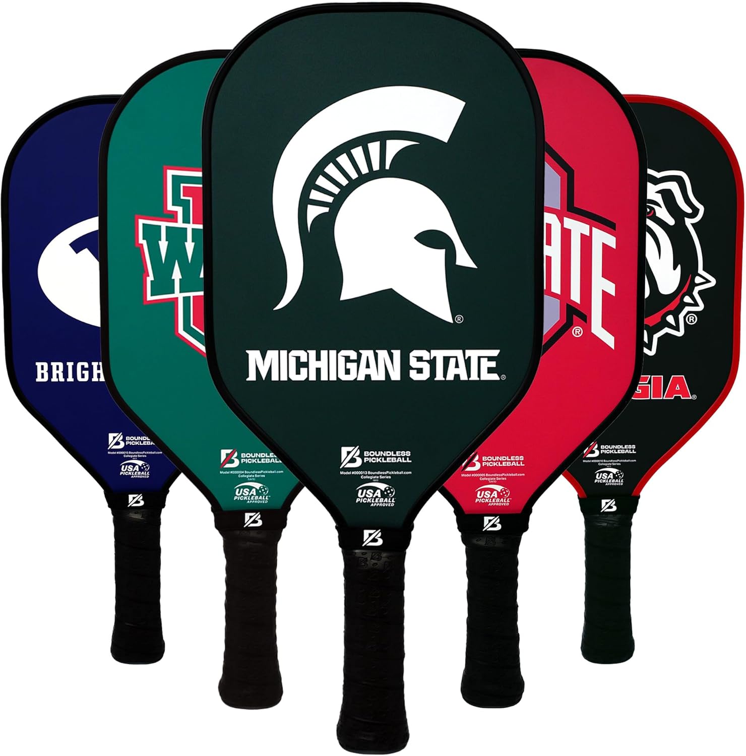 Official Collegiate Licensed Team Paddles- Fiberglass Surface, Lightweight Core, Anti-Slip Sweat Absorbing Grip- USA Pickleball Association Approved Paddle