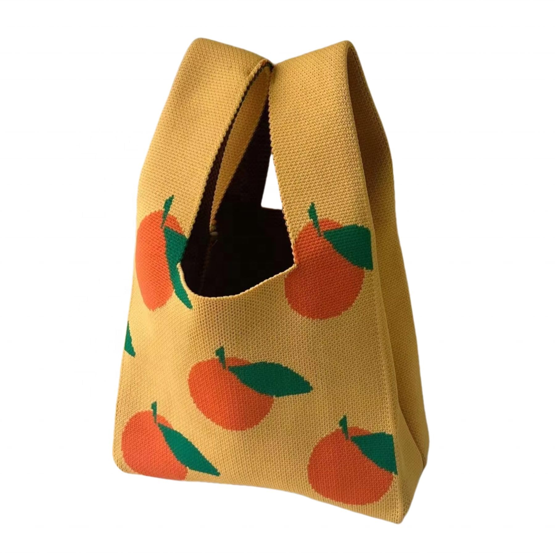 Women's Wrist Knot Crochet Tote Bag – Small Knitted Handbag Pouch, Cute Wrist Cuff Purse for Casual, Outdoor, Shopping, fruit Pattern – Gift for Mom, Birthday (yellow)-image-37