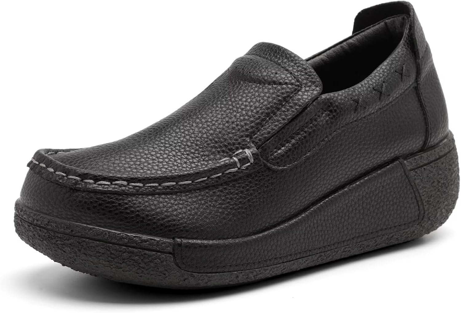 Women's Platform Leather Loafer Dress Walking Slip-On Comfort Chunky Work Shoes