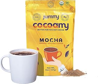 Jummy Cocoamy Organic Hot Chocolate Mix | 8 oz Vegan Hot Chocolate Mix | Kosher, Soy-Free and Gluten Free Hot Cocoa Mix | All Natural Prebiotic Chocolate Drink Mix (Mochal)