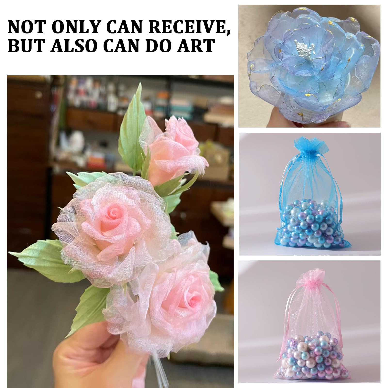 100 Sacchetti Organza 10x15 Cm - Bustine Regalo Con Cordoncino Per Bomboniere, Matrimoni, Feste