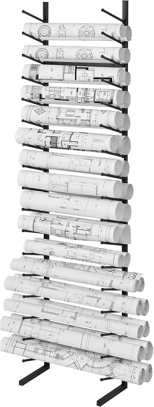 16-Tier Vertical Blueprint Storage Rack A Multi-Purpose Roll File Holder for 2 Rolls per Tier, Perfect for Efficient Storage and Display of Blueprints, Maps, and Posters