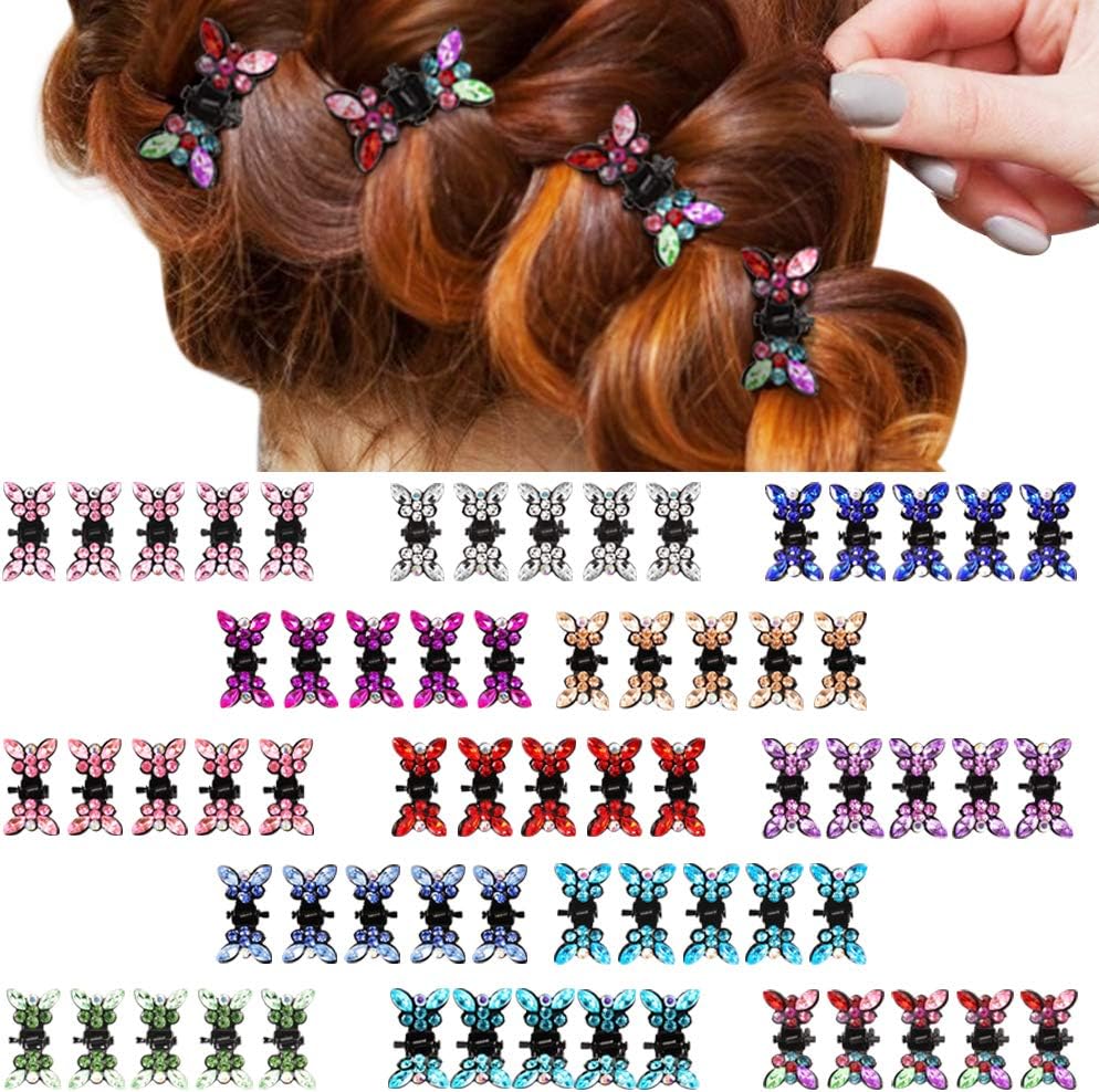 ANBALA 65pcs Small Mini Butterfly Hair Clips With Rhinestone, Interlocking Teeth for Women Girls, Lightweight Durable Metal, Cute Accessories (13 Color Black)