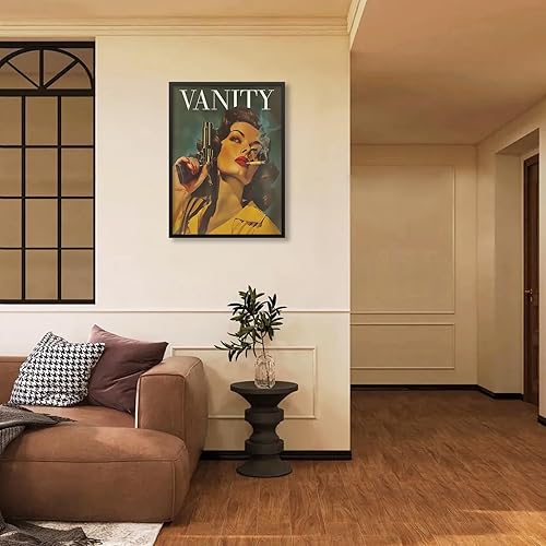 Miniatura 4 de Arte de pared de mujer fumando un cigarrillo, póster feminista ecléctico de moda de 16 x 24 pulgadas, marco negro, vintage, mujer con una pistola,