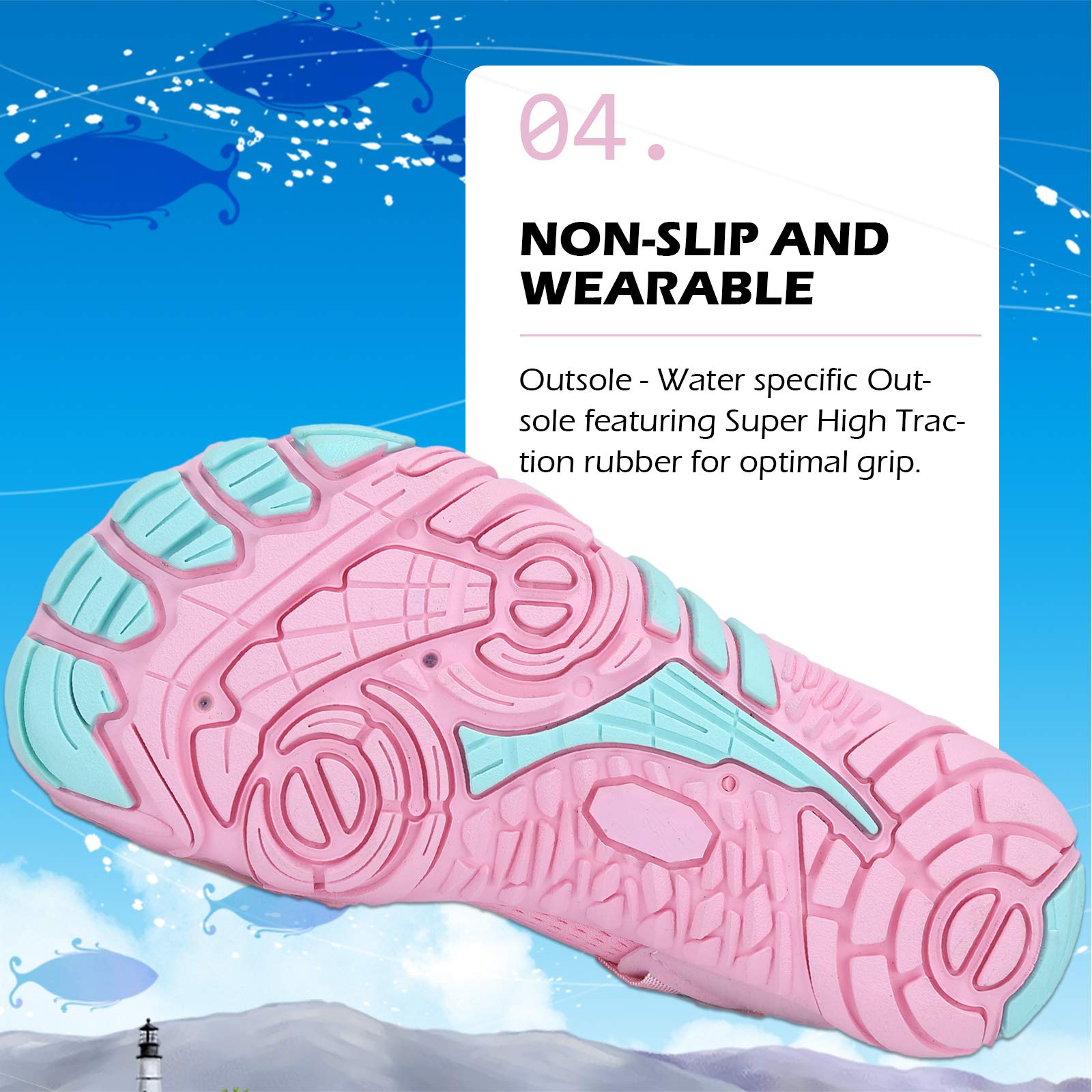 DimaiGlobal Scarpe da Immersione da Scoglio da Spiaggia Bambino Scarpe Barefoot Asciugatura Rapida Antiscivolo Outdoor Multisport Scarpe da Trail e Corsa 34EU Rosa