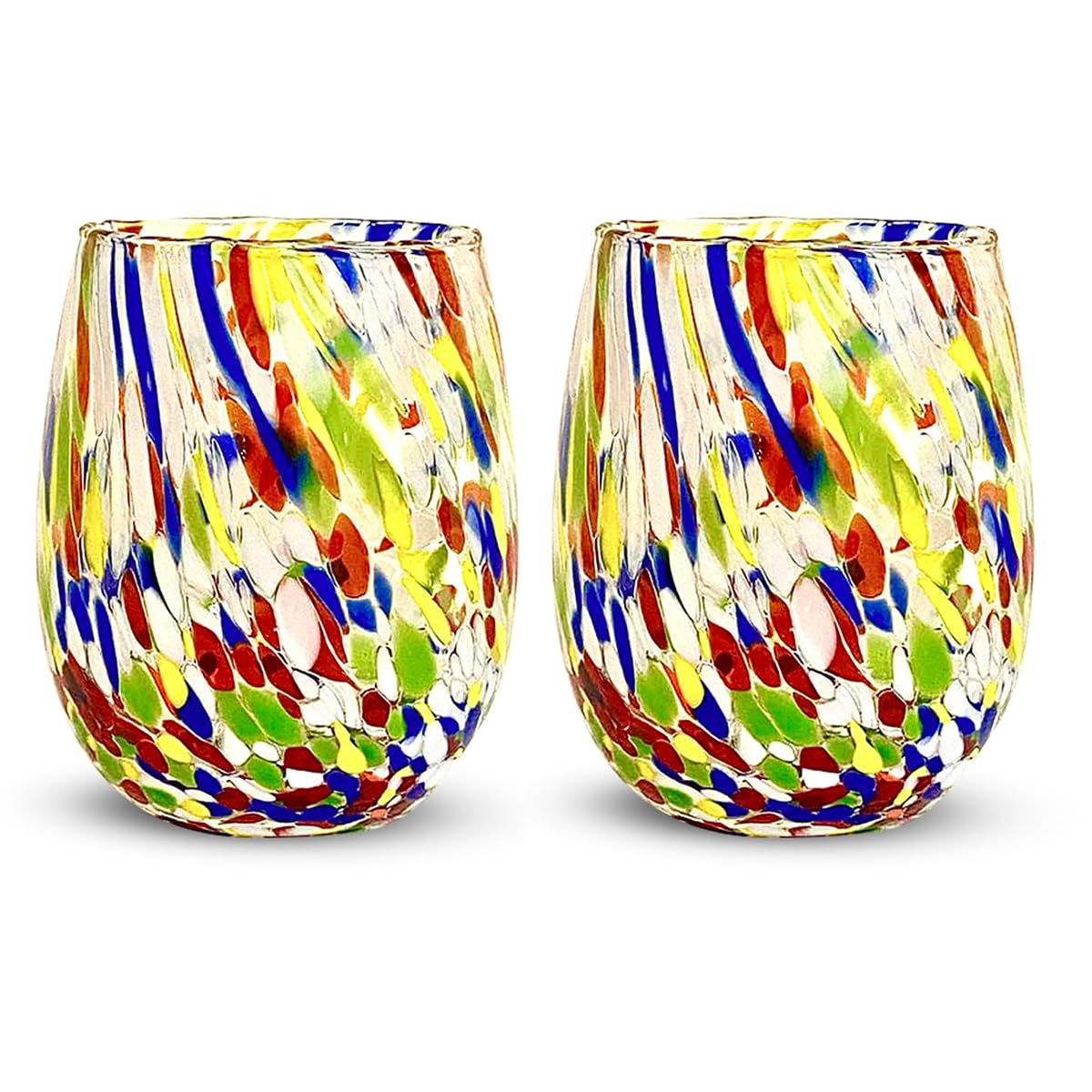 Gocce di Murano 2 tęczowe szklanki do wody ze szkła Murano, 300 ml, ręcznie wykonane, kolorowe, zestaw 2 eleganckich i szlachetnych szklanek do wody (wielokolorowe, 2)