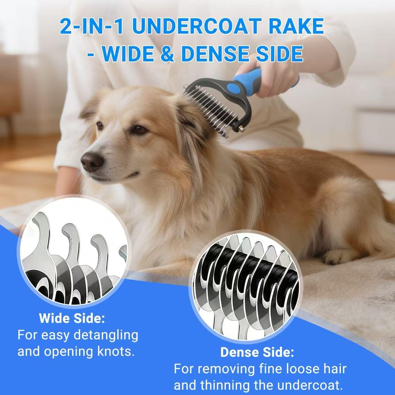 Dog Grooming Rake Deshedding Undercoat Brush for Dogs & Cats,