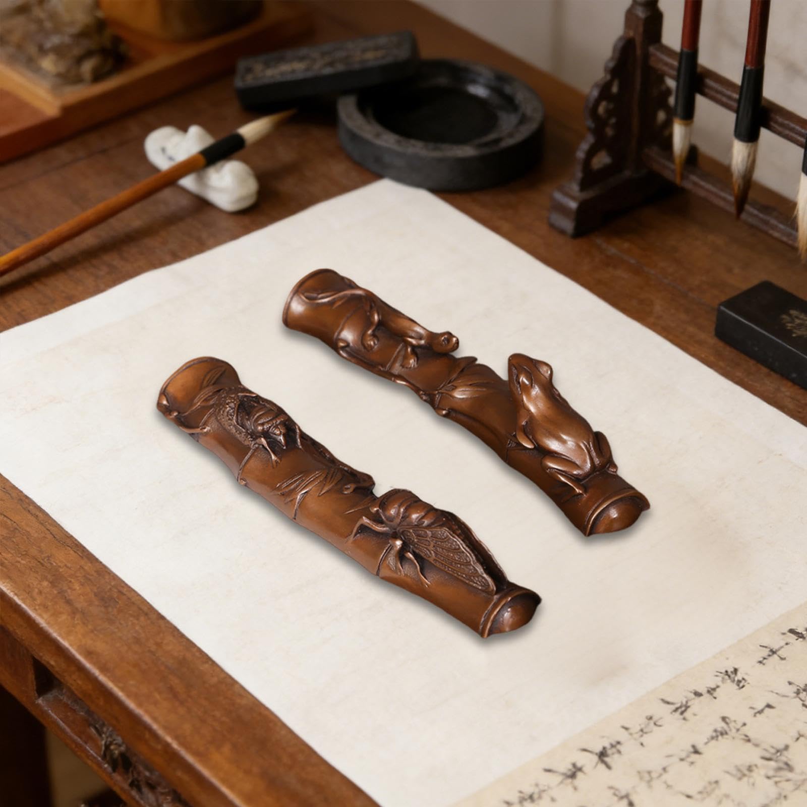 2 Fermacarte con Calligrafia Cinese, Decorazione Da Scrivania, Statuetta di Animale per Scrivere