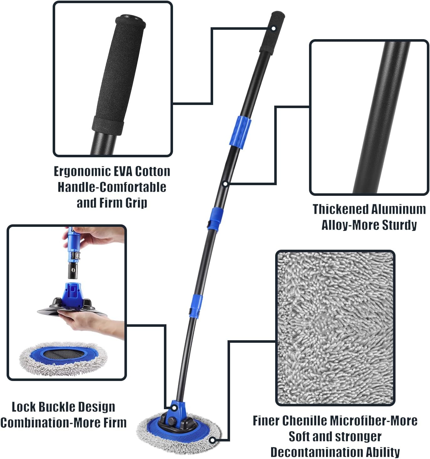 Wall Cleaner Mop, Washer Mops with Long Handle for Cleaning Walls Baseboard Window High Cabinet Ceiling Floor, 15°Bend Labor-Saving Microfiber Dry Dust and Wet Wash Cleaning Mop with Replacement Pad