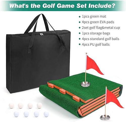 Miniatura 7 de Alfombrilla de golf para practicar golf, juego de golf extensible con 4 almohadillas conectables, incluye 8 pelotas de golf y bolsa portátil para